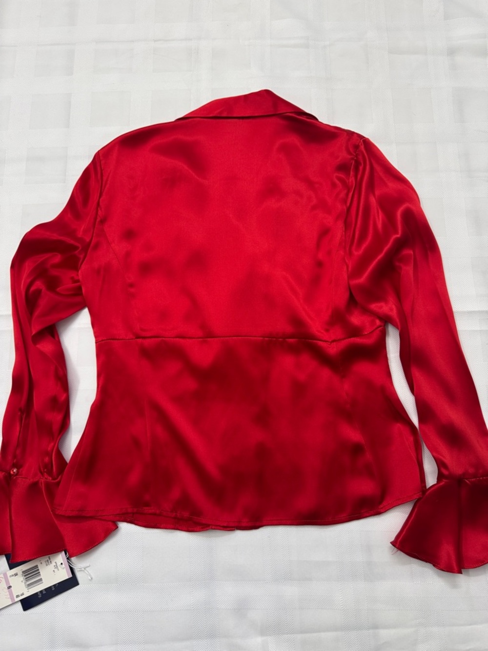 Anne Klein Red Satin Ruffled Button-Front Blouse - Picture 11 of 16